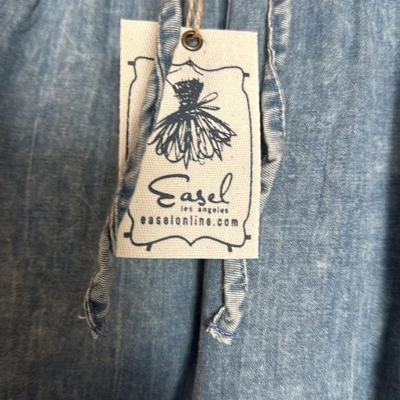 Easel Mixed Print Chambray wide leg Palazzo Pants with Decorative Star Design - Picture 6 of 6